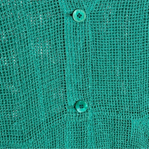 Masai Size S Cover Up Cardigan Mesh Open Weave Knit 2-Buttons Pockets Green - Picture 9 of 12
